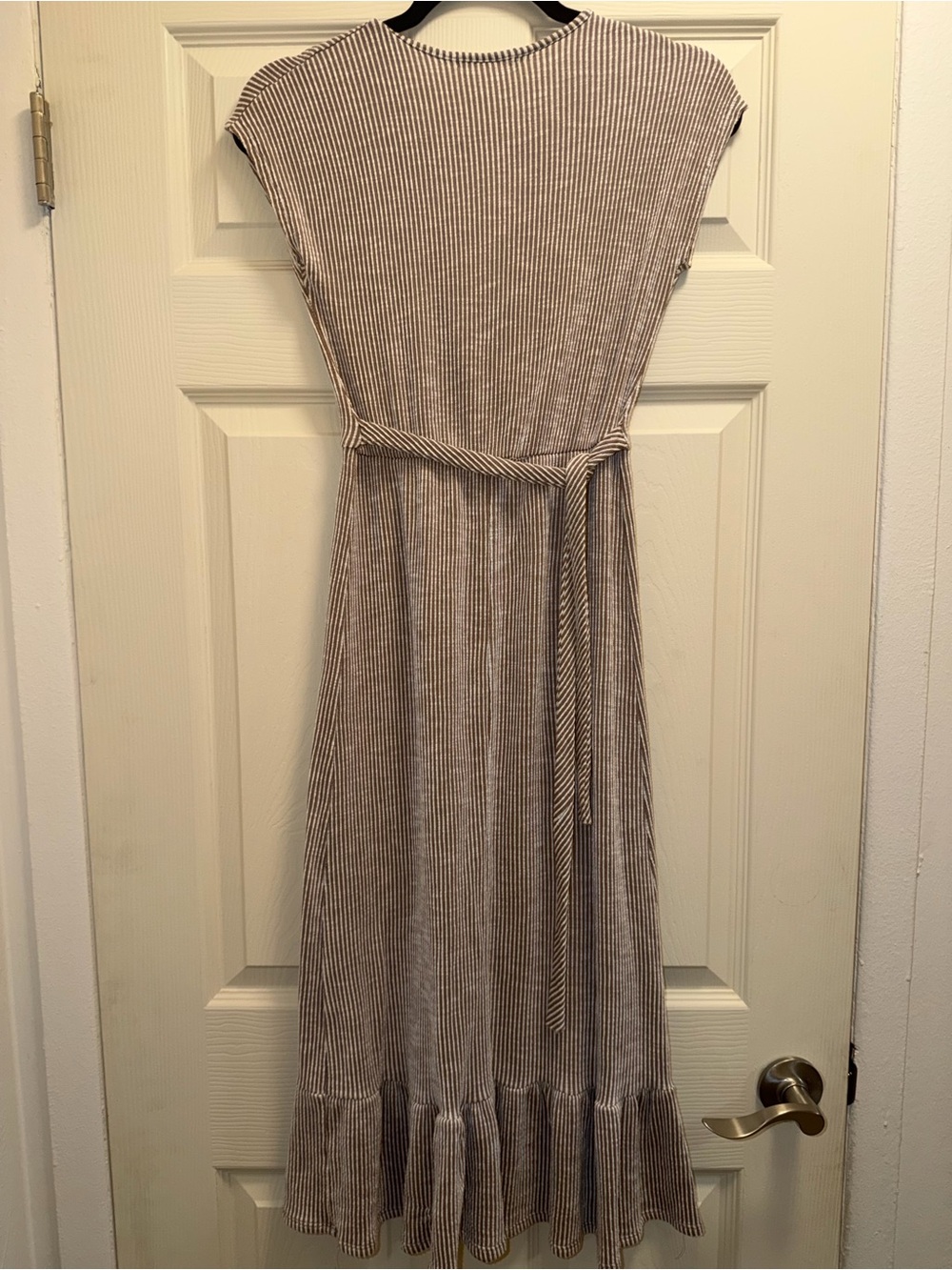 Caution To The Wind Taupe Ribbed Wrap Midi Dress - Picture 4 of 7